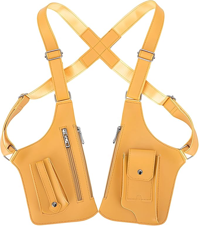 Double Shoulder Armpit Bag for Men, Anti-Theft Underarm Shoulder Holster Bag with Adjustable Strap, Hidden Phone Wallet Pocket for Travel & Daily Commute (Yellow)
