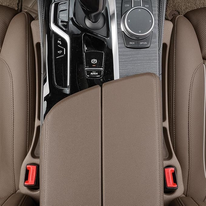Car Seats Gap Filler Dual-Slot Car Seat Gap Organizer – with Belt Slot, Anti-Drop Gap Filler for Cars & SUVs – No More Lost Items, All Within Reach (2PCS) (Beige)