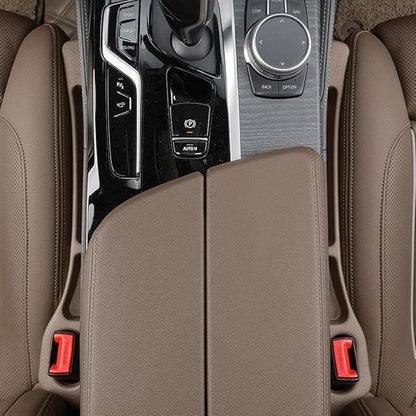Car Seats Gap Filler Dual-Slot Car Seat Gap Organizer – with Belt Slot, Anti-Drop Gap Filler for Cars & SUVs – No More Lost Items, All Within Reach (2PCS) (Beige)