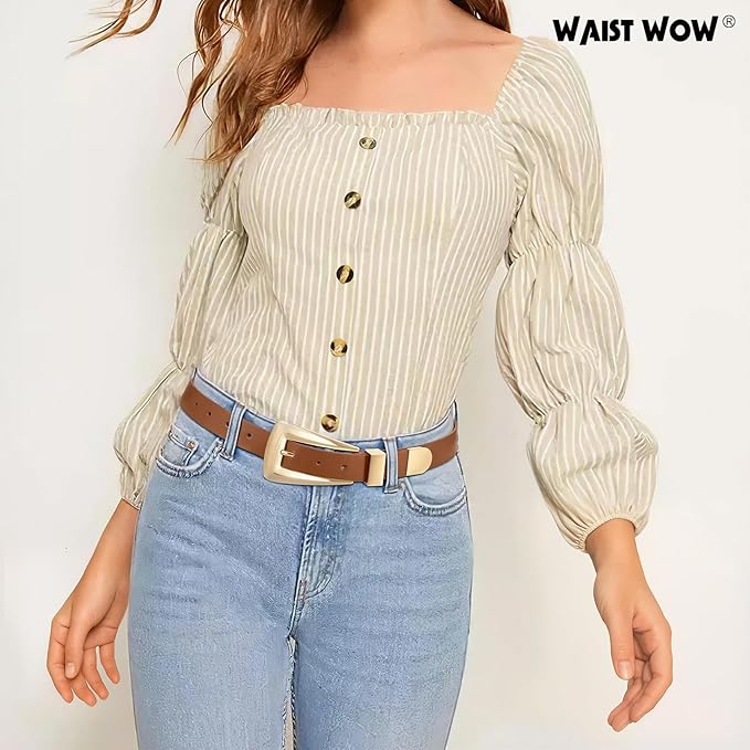 Women's Leather Belts for Jeans Pants Fashion Leather Waist Belt Ladies Dress Belts with Gold/Silver Buckle
