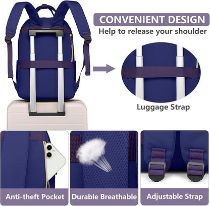 Laptop Backpack for Women Work Bag - 15.6 inch Travel Backpack Purse with USB Charger College Bookbag Waterproof Cute Casual Daypack Fashion Business Computer Backpacks for Teacher Nurse Purple Blue