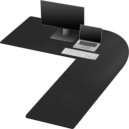 MAIDERN (55”+ 55”) x19.6” L Shaped Corner Desk Mat, Leather Desk Pad for Gaming Computer Office Home (Black)