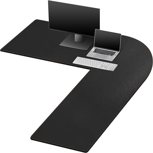 MAIDERN (55”+ 55”) x19.6” L Shaped Corner Desk Mat, Leather Desk Pad for Gaming Computer Office Home (Black)