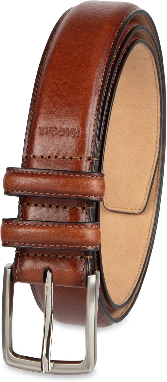 Haggar mens Leather Dress Belt for Suits and Pants - Classic, Formal, Business, Work
