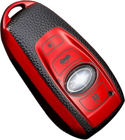 for Subaru Key Fob Cover, Premium Soft TPU Leather Full Cover Protection Key Fob Case for Subaru Forester Outback BRZ Legacy CrossTrek Smart Key Protector ,Red