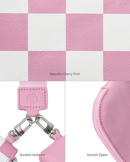 BOSTANTEN Small Wallet Checkered, Wristlet Wallets for Women RFID Detachable Dual Pouch Keychain Wristlet Wallet Cute Coin Purse, Pink and White