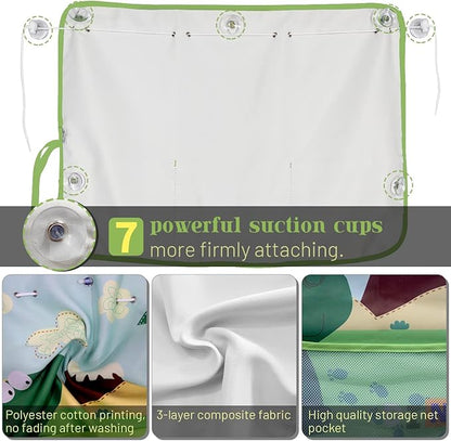 DIZA100 Car Window Shade for Baby, 2 Pack Car Sun Shades with Storage Pockets Car Window Curtain 7 Suction Cups Dinosaurs Pattern for Sun/Heat/UV Rays Protection