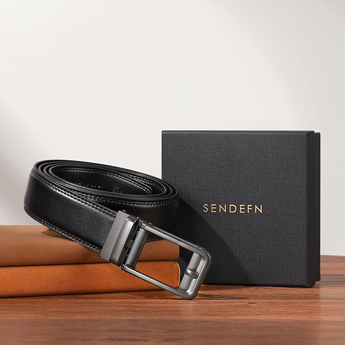SENDEFN Men's Leather Dress Casual Belt 1 3/8" Automatic Adjustable Click Buckle Belts with Gift Box