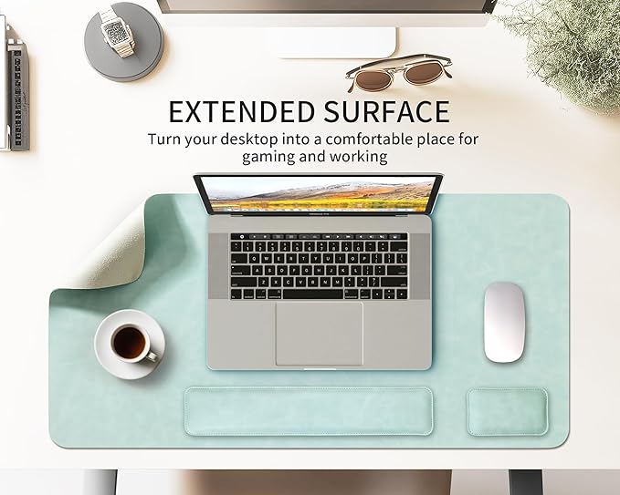RENMTURE Large Mouse Pad and Keyboard Wrist Rest, Desk Pad for Keyboard and Mouse, Large Gaming Mouse Pad with Wrist Support, Desk Mat for Work and Gaming (Mint Green)