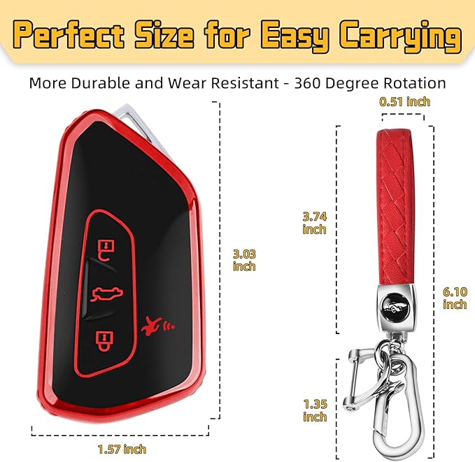 FT FUNTOR Key Fob Cover for Volkswagen,Soft TPU Full Protection Case Compatibale With VW Golf GTI Atlas Skoda Octavia ID3 ID4 MK8 (Red, 4 Buttons)