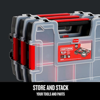 CRAFTSMAN Storage Organizer,Small Parts Organizer with 10-Compartments,Lid Includes Secure Latch (CMST60964M), (Pack of 6)