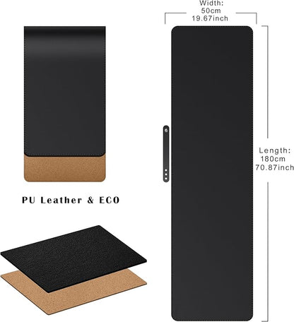 Mydours 70.9"x19.7" Black Desk Pad - Premium Dual-Sided PU Leather & Cork Design for Home and Office, Ultra-Wide Mouse Mat with Smooth Gaming Surface, Protects Desks from Heat, Ink & Liquid Spills