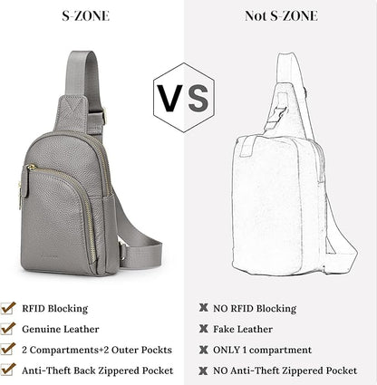 S-ZONE Genuine Leather RFID Blocking Small Sling Bag Women Crossbody Fanny Packs