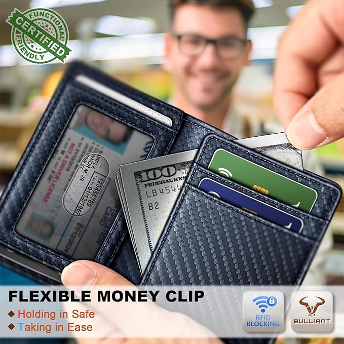 BULLIANT Slim Wallet For Men 12Cards,Magnetic Flip Build-in Money Clip Airtag Compatible-RFID Blocking