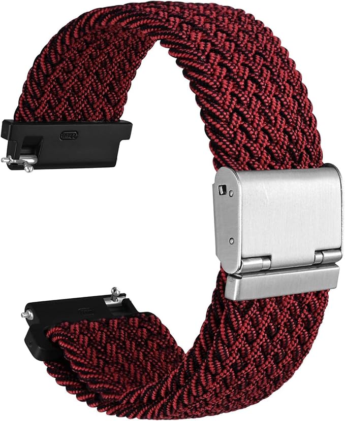 WOCCI 18mm Braided Nylon Watch Band for Men and Women, Quick Release, Silver Stainless Steel Buckle (Red Black)