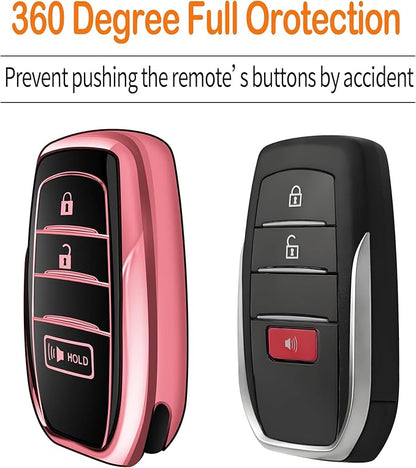 Sindeda for Toyota Key Fob Cover with Metal Keychain & Leather Strap for 2025-2026 Camry 4 Runner 2019-2026 Venza, Land Cruiser,2023-2026 Tacoma Grand Highlander,Corolla,bZ4X,3-Buttons(Pink)