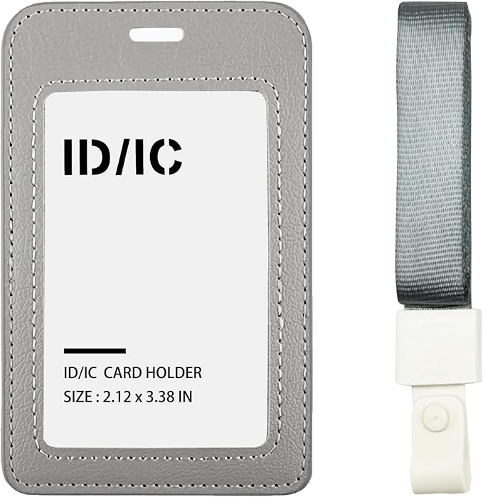Leather ID Badge Holder with Lanyard for Women and Men, Vertical ID Card Holder, 2 Card Slots, 21 Inch Neck Lanyard for Work, School, Office