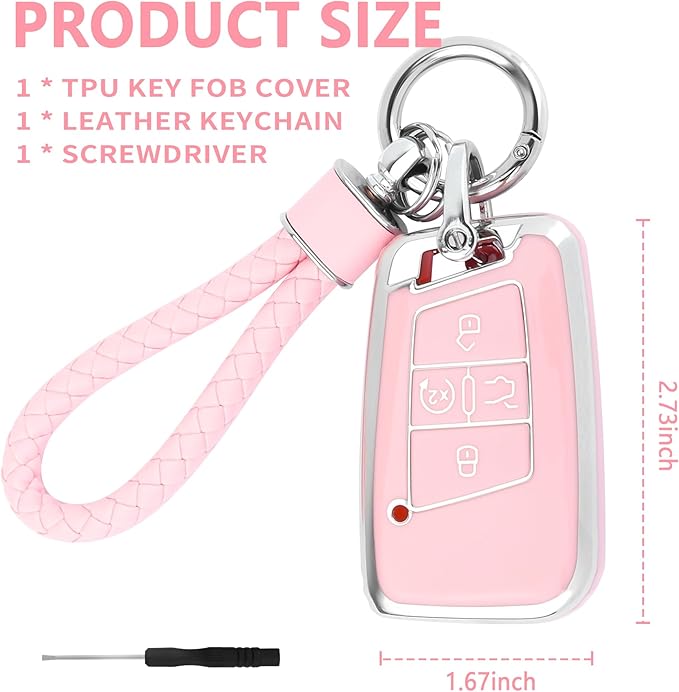 carleef Key Fob Cover with Key Chain,4 Buttons Key Fob Protector for All Around Protection,Car Key Cover Compatible with V-W(for V-W)