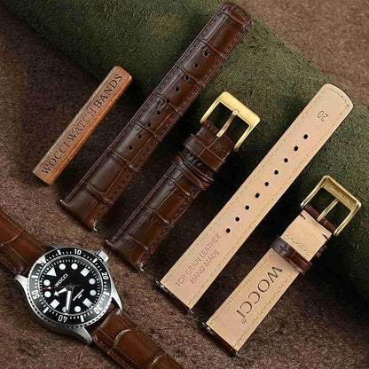 WOCCI Watch Bands, Top Grain Leather, Embossed Alligator Grain, Quick Release, Band Width 18mm 20mm 22mm