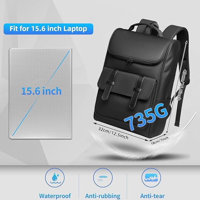 Vintage Laptop Backpack for Men and Women, 15.6 Inch, Waterproof, Business Travel Daypack for Work, Office, College (6608 black)