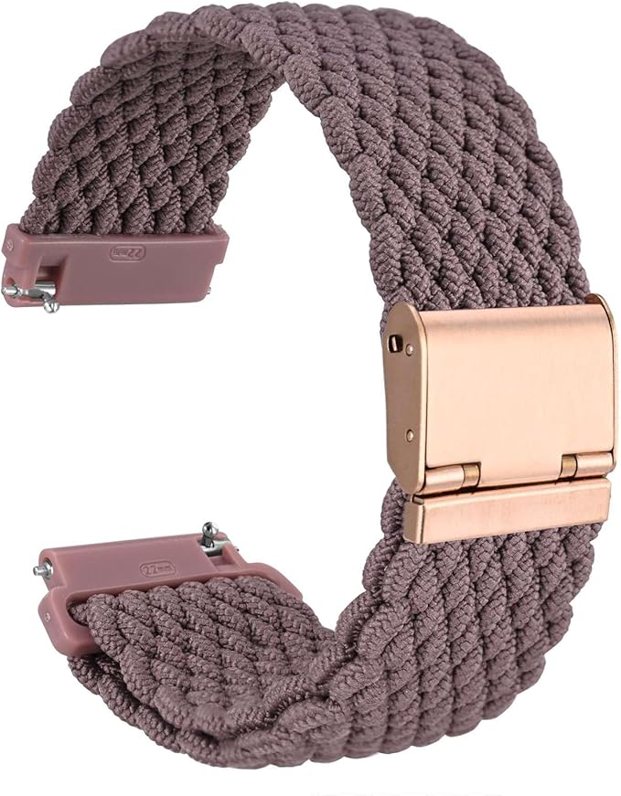 WOCCI 20mm Braided Nylon Watch Band for Men and Women, Quick Release, Rosegold Stainless Steel Buckle (Woodrose)