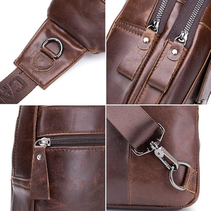 Hebetag Leather Sling Bag Crossbody Backpack for Men Women Outdoor Travel Work Shoulder Chest Pouch Camping Casual Daypack Coffee 18cm(W) x8cm(D) x30cm(H)(7.08"x3.14"x11.81") approx;
