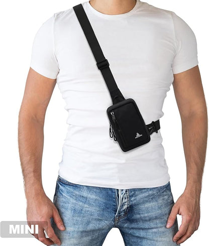 Peicees Small Crossbody Bag for Men Women Mini Sling Bag Travel Running Phone Daypack Cross Body Shoulder Bags, 2 Sizes, Small Black