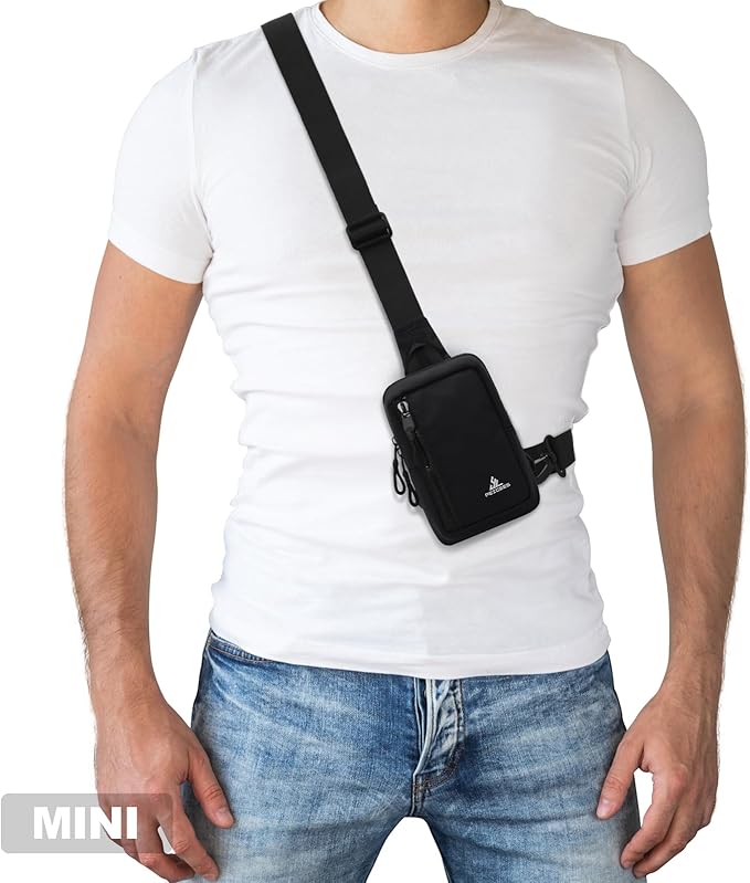 Peicees Small Crossbody Bag for Men Women Mini Sling Bag Travel Running Phone Daypack Cross Body Shoulder Bags, 2 Sizes, Mini Black