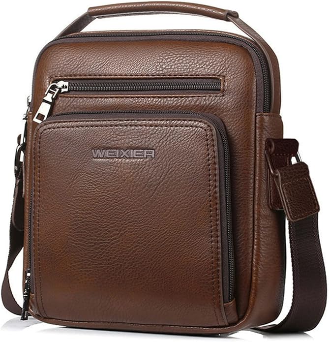 Hebetag Small Leather Sling Shoulder Bag Messenger Pack for Men Women Outdoor Travel Business
