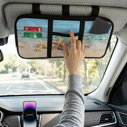 Starfish Car Sun Visor Storage Bag Spots Car SUV Storage Pouch Holder Pocket Organizer with Multi-Pocket Auto Interior Accessories