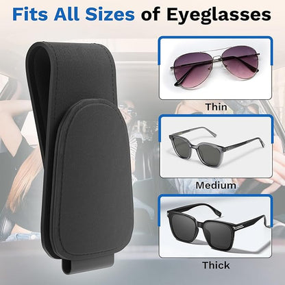 BFXM 2PCS Sunglass Holder for Car, Sunglasses Holder Eyeglass Hanger Clip Magnetic Leather for Car Visor, Cars Sun Visor Ticket Card Clip, Car Visor Accessories(Black)