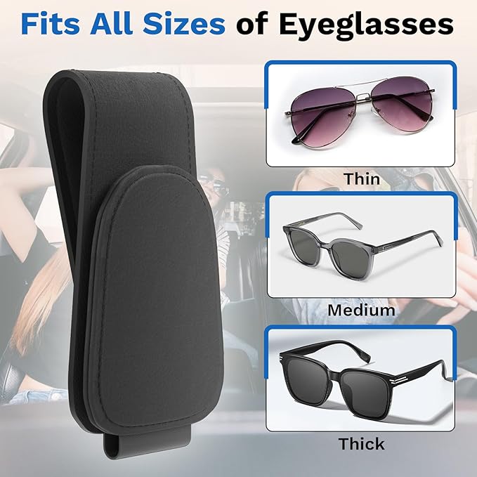 BFXM Sunglass Holder for Car, Sunglasses Holder Eyeglass Hanger Clip Magnetic Leather for Car Visor, Cars Sun Visor Ticket Card Clip, Car Visor Accessories(Black)