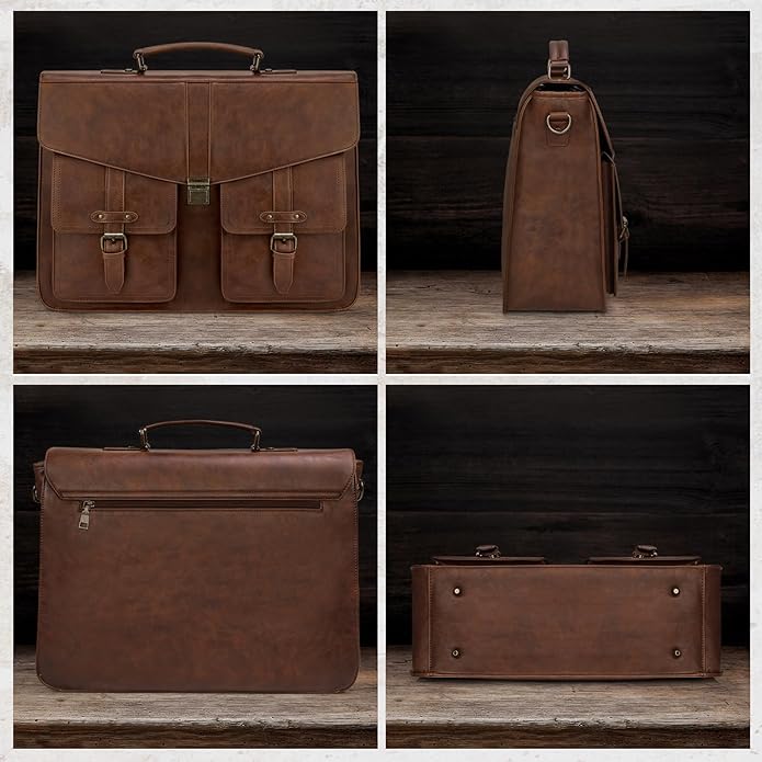 RAINSMORE 17.3 Inch Men's Messenger Bag, PU Leather Laptop Briefcase for Work, Office & Business Travel, Spacious Satchel Bag