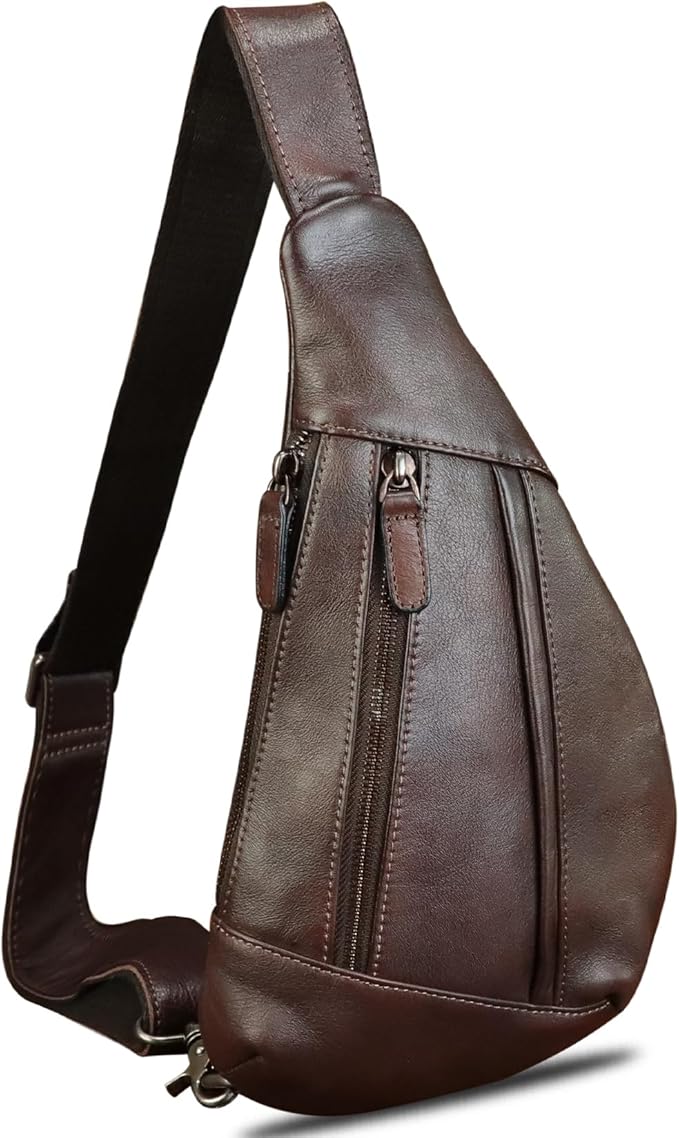 Genuine Leather Sling Bag for Men and Women Vintage Real Leather Crossbody Chest Bags Backpack Purse for Travel Hiking