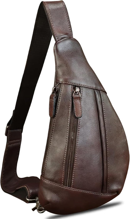 Genuine Leather Sling Bag for Men and Women Vintage Real Leather Crossbody Chest Bags Backpack Purse for Travel Hiking