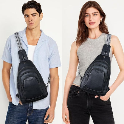 Leresas 10L Crossbody Sling Bag for Women Men Anti Theft Cross Body Fanny Pack Belt Bag Purse Gifts for Women Faux Leather, Black