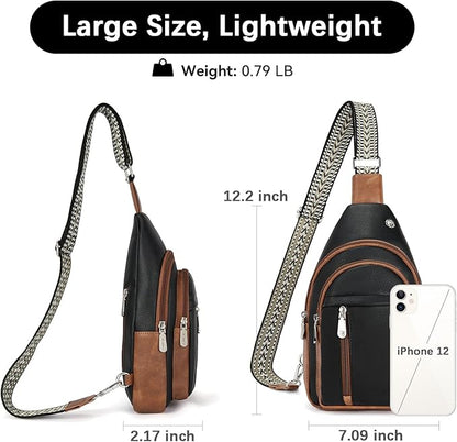 BOSTANTEN Sling Bag for Women Leather Crossbody Bag Vintage Cross Body Purse for Travel with Guitar Strap, Bohemian Style