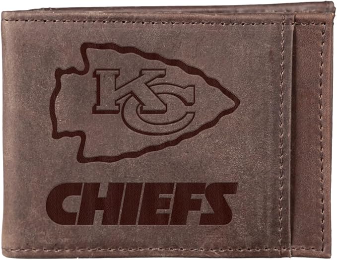 Team Sports America NFL Kansas City Chiefs Front Pocket Slim Wallet for Men | Minimalist Leather RFID Blocking Bifold Card Holder with Money Clip | Officially Licensed Stamped Logo