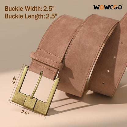 Women Wide Leather Belts for Dresses 1.9" Chunky Western Vintage Thick Suede Waist Belt with Brass Buckle