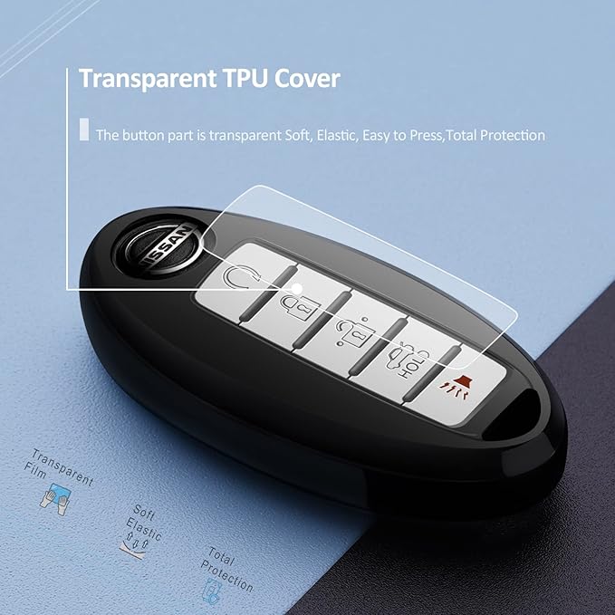 Compatible with Nissan Key Fob Cover Altima Maxima Rogue Armada Pathfinder Compatible with Infiniti Key Fob Cover Black TPU Protector Car Key Chain Holder Case Accessories