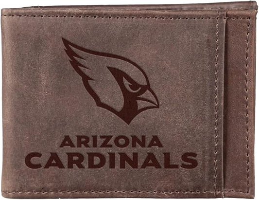 Team Sports America NFL Arizona Cardinals Front Pocket Slim Wallet for Men | Minimalist Leather RFID Blocking Bifold Card Holder with Money Clip | Officially Licensed Stamped Logo