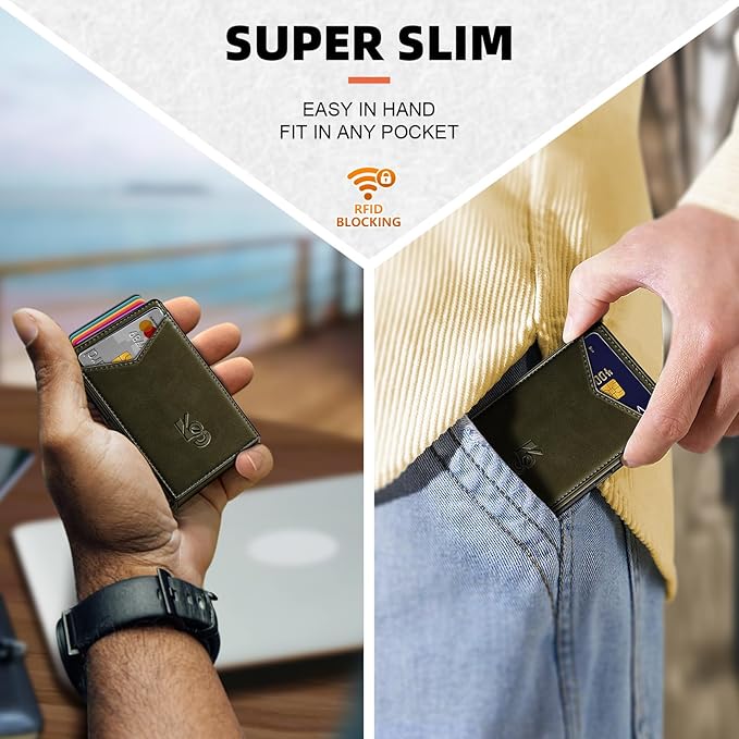 KEMISANT Men Wallet- Slim Wallet Money Clip For Gift Men in Front Pocket 12Cards-Metal Case with Magnetic Flip