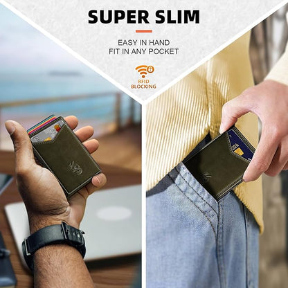 KEMISANT Men Wallet- Slim Wallet Money Clip For Gift Men in Front Pocket 12Cards-Metal Case with Magnetic Flip