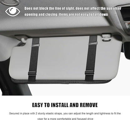 Car Sun Visor Organizer, PU Leather Multi-Pocket Visor Storage Pouch with Zipper, Auto Interior Document Holder Sunvisor Card Sleeve Pocket Organizer for Driving License Pen Key (Gray)