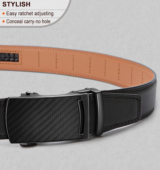 KEMISANT Belt Men, Sliding Ratchet Belt Genuine Leather For Gift Mens Dress Pants Oxfords,Size Adjustable