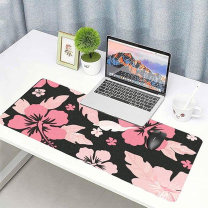 Hibiscus Flowers Desk Mat for Women, Large Waterproof PU Leather Desk Pad with Non-Slip Base, Artistic Office Keyboard Cover for Gaming & Home Work, Tropical Desk Decor (23.6x11.8 Inch)