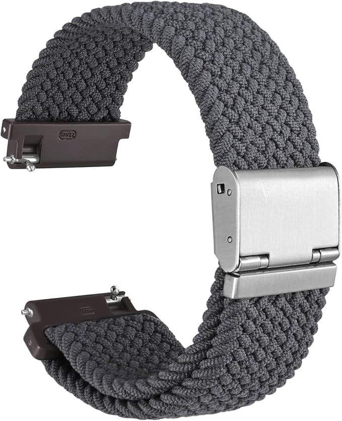 WOCCI 22mm Braided Nylon Watch Band for Men and Women, Quick Release, Silver Stainless Steel Buckle (Grey)