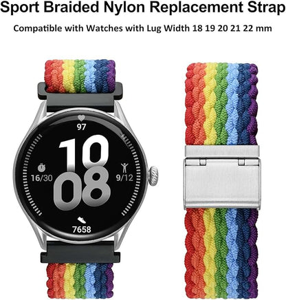 WOCCI 22mm Braided Nylon Watch Band for Men and Women, Quick Release, Silver Stainless Steel Buckle (Multicolor)