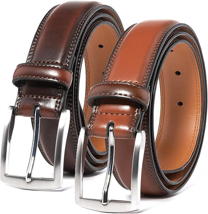 Mens Genuine Leather Dress Belt for Men, Handmade, 100% Cow Leather,Classic Casual and Business Belt Prong Buckle