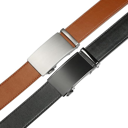 2 Pack Ratchet Belt 1 3/8", Mens leather Dress Belt in Gift Set Size 28"-62" Adjustable waist Trim to Fit